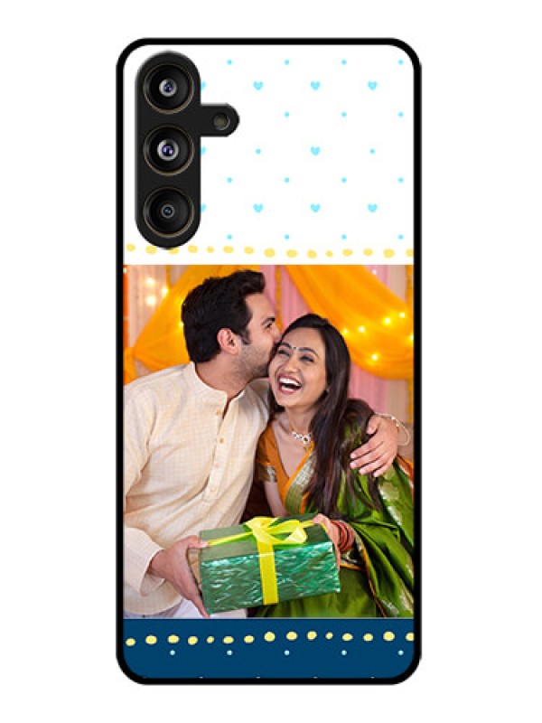 Custom Samsung Galaxy M55 5G Custom Glass Phone CaseWhite And Blue Abstract Design