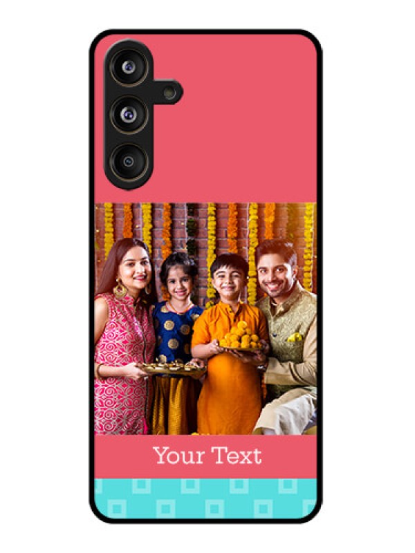 Custom Samsung Galaxy M55 5G Custom Glass Phone CasePeach and Blue Color Design