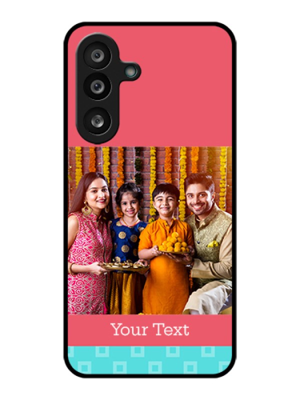 Custom Samsung Galaxy M56 5G Custom Glass Phone Case - Peach & Blue Color Design