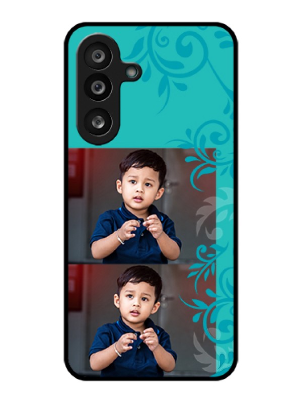 Custom Samsung Galaxy M56 5G Custom Glass Phone Case - With Photo And Green Floral Design