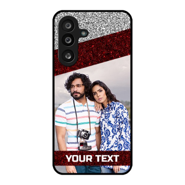 Samsung Galaxy M56 5G Custom Glass Phone Case - Image Holder With Glitter Strip Design Samsung Galaxy M56 5G Custom Glass Phone Case - Image Holder With Glitter Strip Design