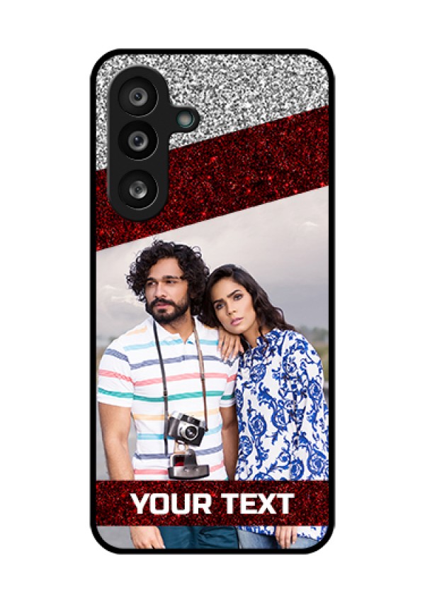 Samsung Galaxy M56 5G Custom Glass Phone Case - Image Holder With Glitter Strip Design