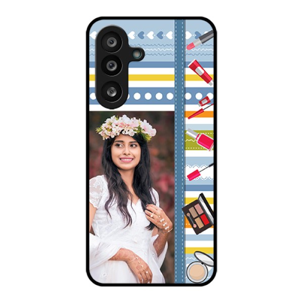 Samsung Galaxy M56 5G Custom Glass Phone Case - Makeup Icons Design Samsung Galaxy M56 5G Custom Glass Phone Case - Makeup Icons Design