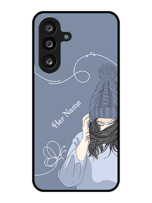 Custom Samsung Galaxy M56 5G Custom Glass Phone Case - Girl In Winter Outfit Design