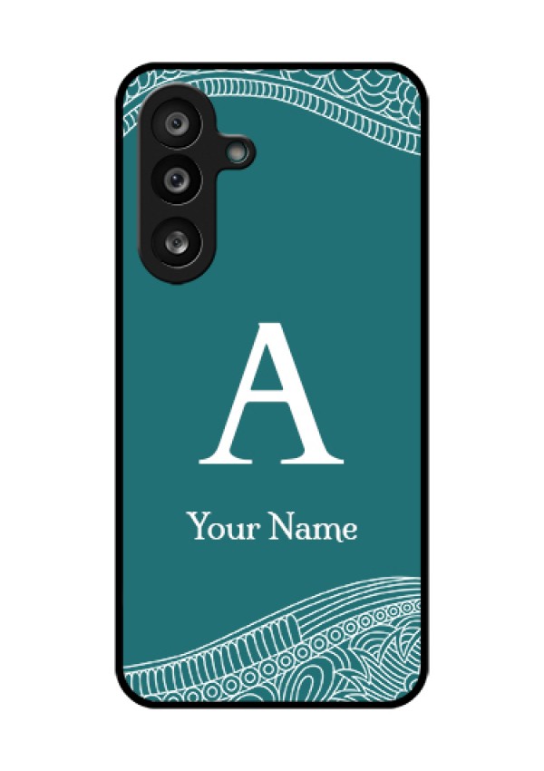 Samsung Galaxy M56 5G Custom Glass Phone Case - Line Art Pattern With Custom Name Design