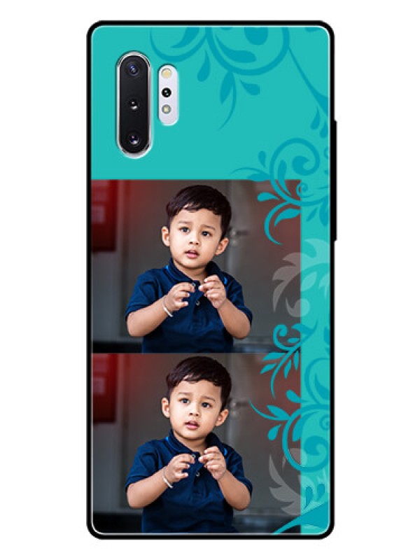 Custom Samsung Galaxy Note 10 Plus Personalized Glass Phone Case  - with Photo and Green Floral Design 