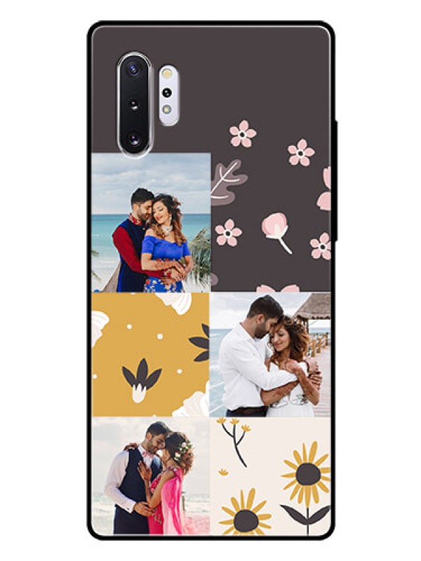Custom Samsung Galaxy Note 10 Plus Photo Printing on Glass Case  - 3 Images with Floral Design