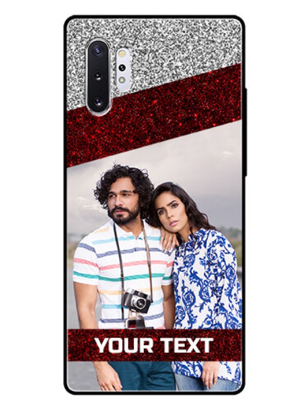 Custom Samsung Galaxy Note 10 Plus Personalized Glass Phone Case  - Image Holder with Glitter Strip Design