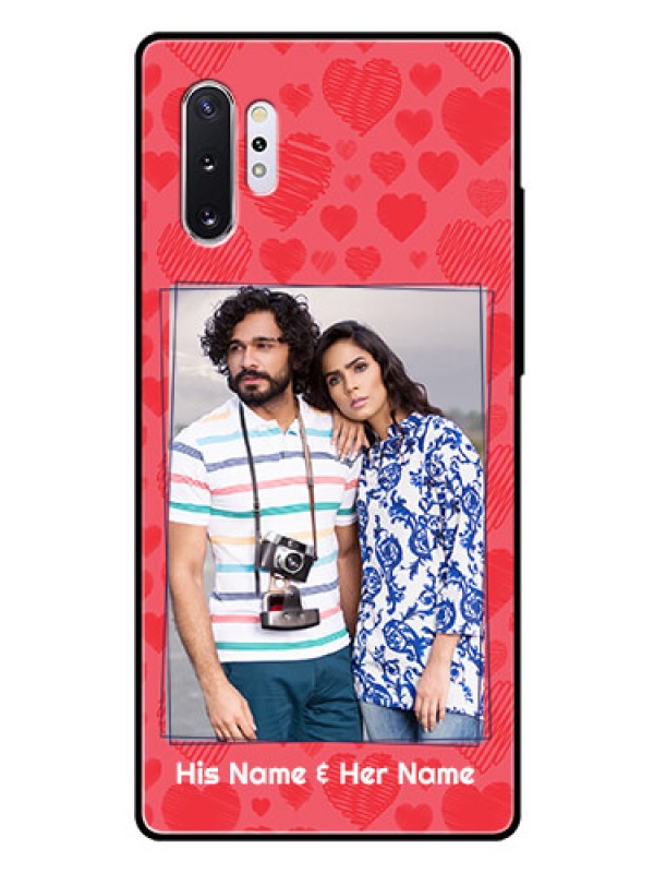 Custom Samsung Galaxy Note 10 Plus Photo Printing on Glass Case  - with Red Heart Symbols Design