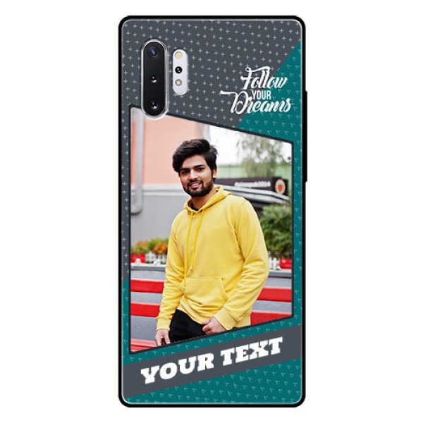 Samsung Galaxy Note 10 Plus Personalized Glass Phone Case - Background Pattern Design with Quote Samsung Galaxy Note 10 Plus Personalized Glass Phone Case - Background Pattern Design with Quote