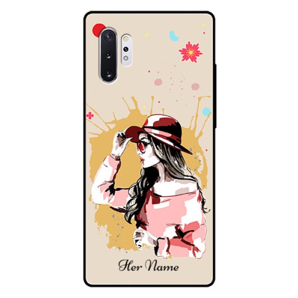 Galaxy Note 10 Plus Photo Printing on Glass Case - Women with pink hat Design Galaxy Note 10 Plus Photo Printing on Glass Case - Women with pink hat Design