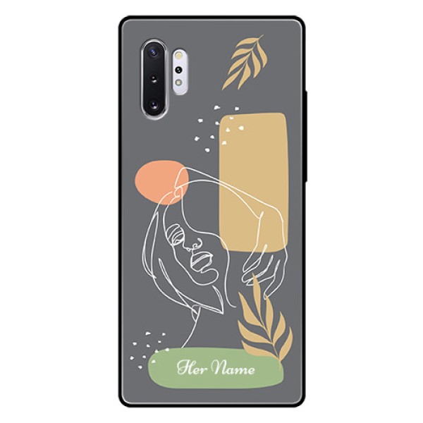Galaxy Note 10 Plus Custom Glass Phone Case - Gazing Woman line art Design