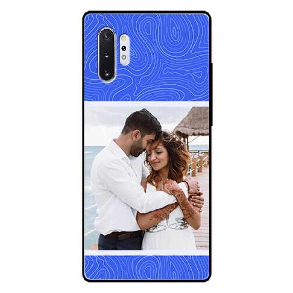 Galaxy Note 10 Plus Custom Glass Mobile Case - Curved line art with blue and white Design Galaxy Note 10 Plus Custom Glass Mobile Case - Curved line art with blue and white Design