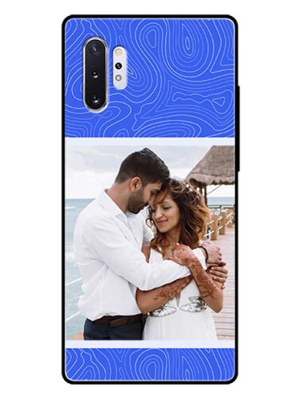 Custom Galaxy Note 10 Plus Custom Glass Mobile Case - Curved line art with blue and white Design