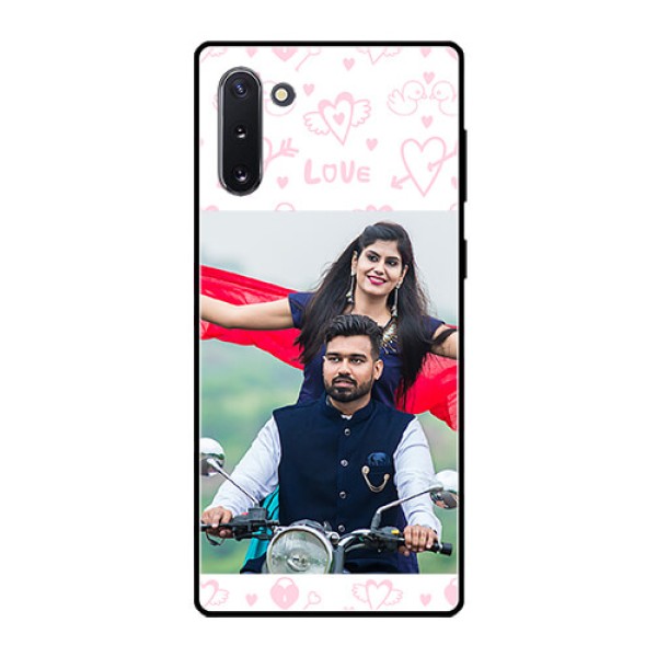 Galaxy Note 10 Custom Glass Mobile Case  - Pink Flying Heart Design