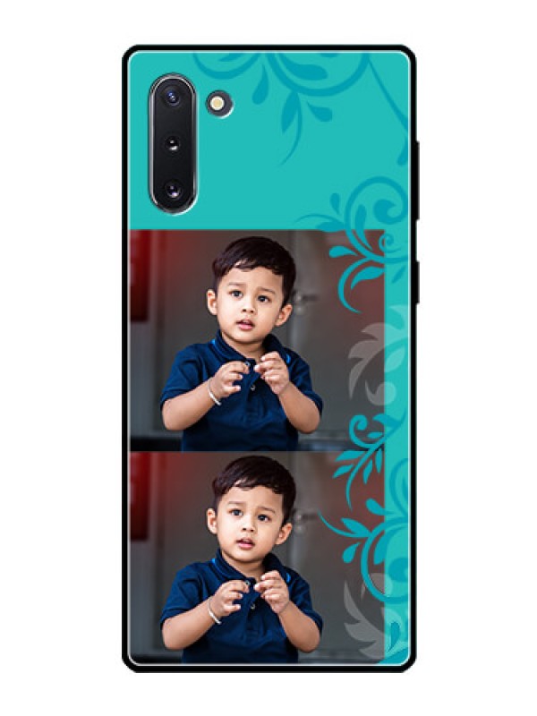 Custom Galaxy Note 10 Personalized Glass Phone Case  - with Photo and Green Floral Design 
