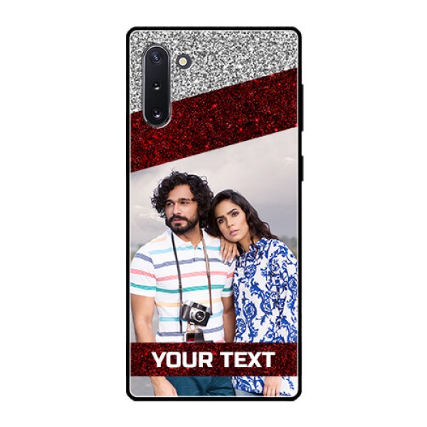 Galaxy Note 10 Personalized Glass Phone Case  - Image Holder with Glitter Strip Design