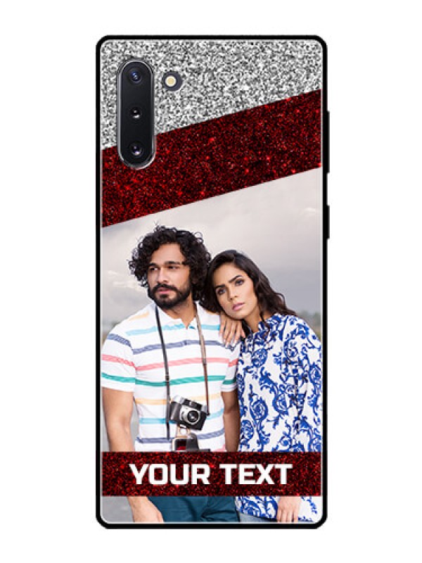 Custom Galaxy Note 10 Personalized Glass Phone Case  - Image Holder with Glitter Strip Design