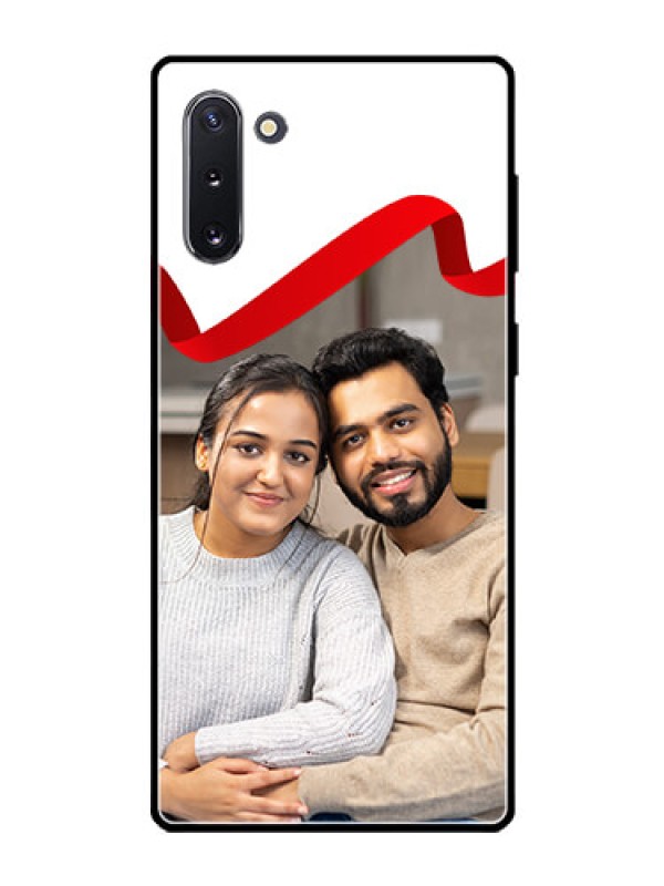 Custom Galaxy Note 10 Photo Printing on Glass Case  - Red Ribbon Frame Design