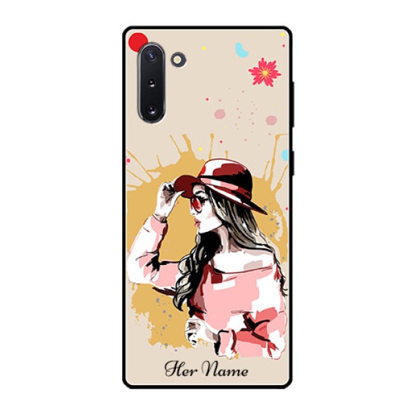 Galaxy Note 10 Photo Printing on Glass Case - Women with pink hat Design Galaxy Note 10 Photo Printing on Glass Case - Women with pink hat Design