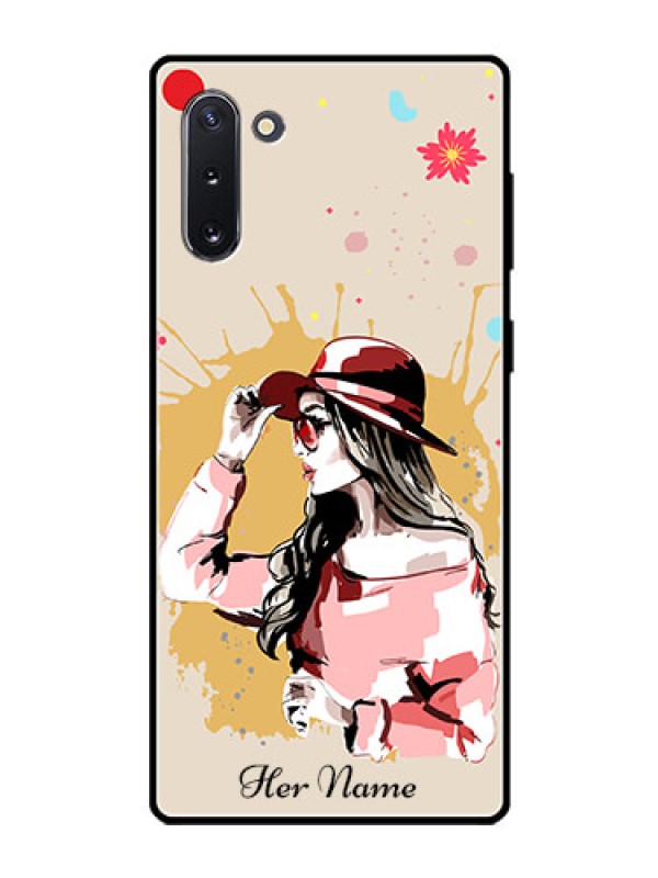 Custom Galaxy Note 10 Photo Printing on Glass Case - Women with pink hat Design