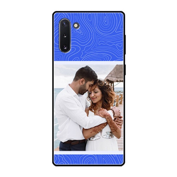 Galaxy Note 10 Custom Glass Mobile Case - Curved line art with blue and white Design Galaxy Note 10 Custom Glass Mobile Case - Curved line art with blue and white Design