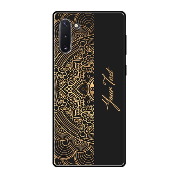 Galaxy Note 10 Photo Printing on Glass Case - Mandala art with custom text Design Galaxy Note 10 Photo Printing on Glass Case - Mandala art with custom text Design