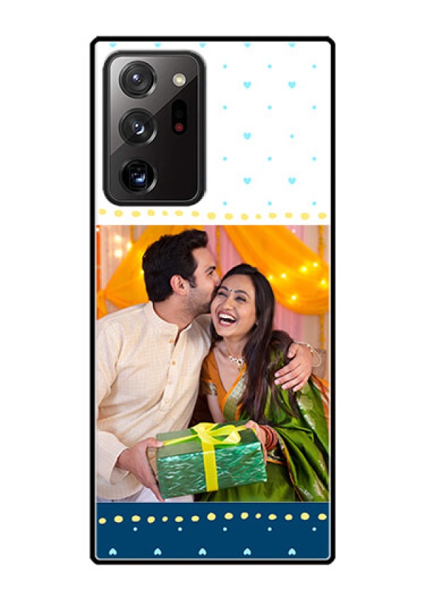 Galaxy Note 20 Ultra Personalized Glass Phone Case  - White and Blue Abstract Design