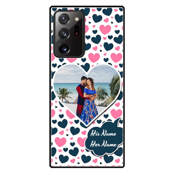 Galaxy Note 20 Ultra Custom Glass Phone Case - Pink & Blue Heart Design Galaxy Note 20 Ultra Custom Glass Phone Case - Pink & Blue Heart Design
