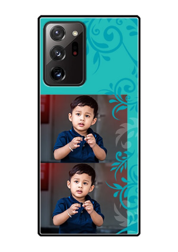 Galaxy Note 20 Ultra Personalized Glass Phone Case  - with Photo and Green Floral Design 