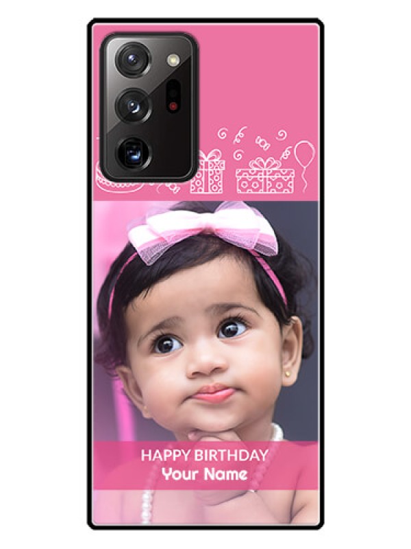Custom Galaxy Note 20 Ultra Photo Printing on Glass Case  - with Birthday Line Art Design