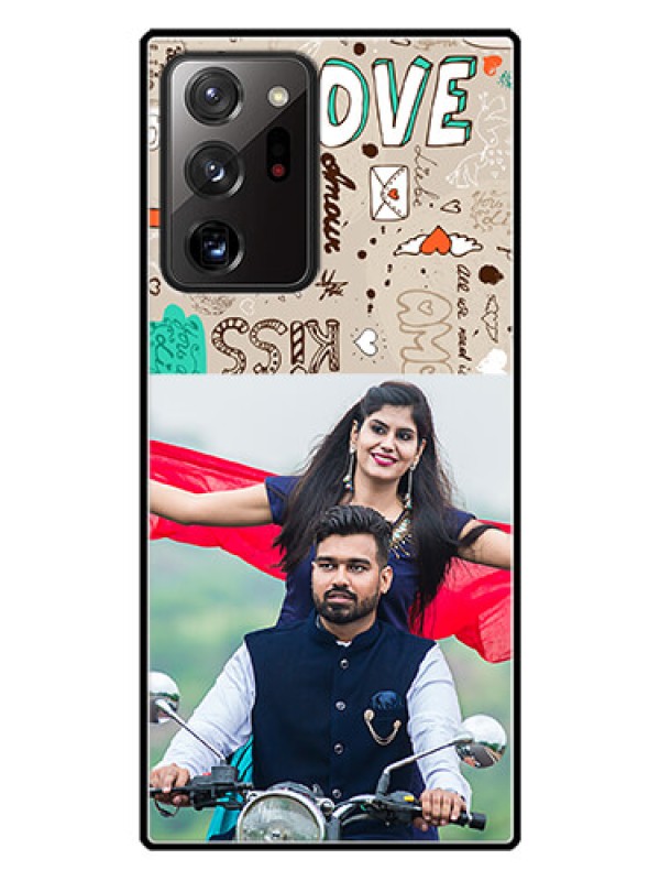 Custom Galaxy Note 20 Ultra Custom Glass Phone Case  - Love Doodle Pattern 
