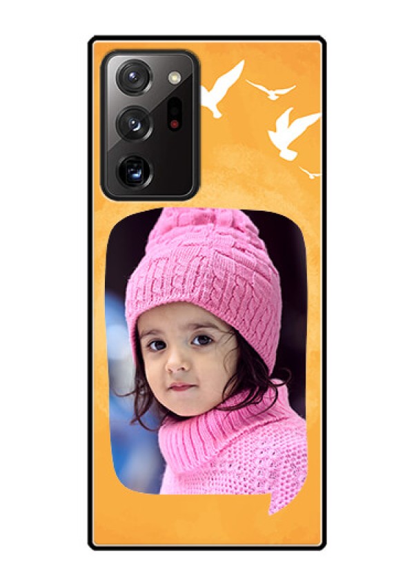 Galaxy Note 20 Ultra Personalized Glass Phone Case  - Water Color Design with Bird Icons