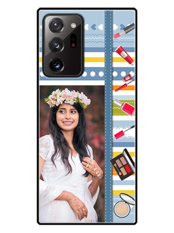 Custom Galaxy Note 20 Ultra Personalized Glass Phone Case  - Makeup Icons Design