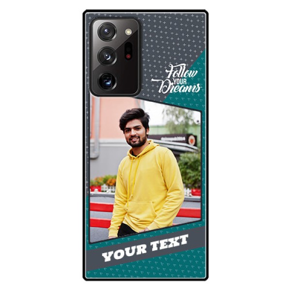 Galaxy Note 20 Ultra Personalized Glass Phone Case - Background Pattern Design with Quote Galaxy Note 20 Ultra Personalized Glass Phone Case - Background Pattern Design with Quote