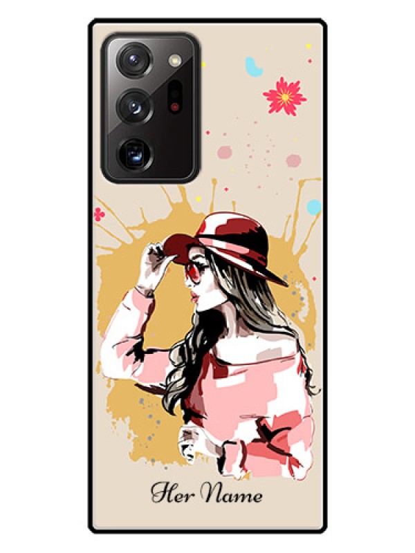 Custom Galaxy Note 20 Ultra Photo Printing on Glass Case - Women with pink hat Design