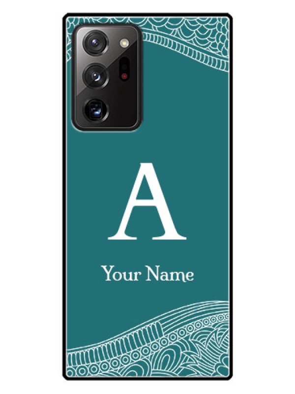 Custom Galaxy Note 20 Ultra Personalized Glass Phone Case - line art pattern with custom name Design