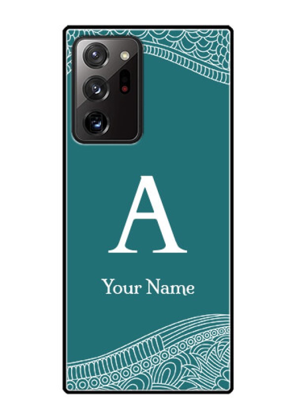 Galaxy Note 20 Ultra Personalized Glass Phone Case - line art pattern with custom name Design