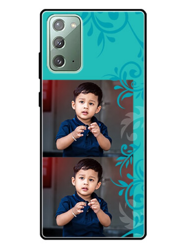 Custom Galaxy Note 20 Personalized Glass Phone Case  - with Photo and Green Floral Design 