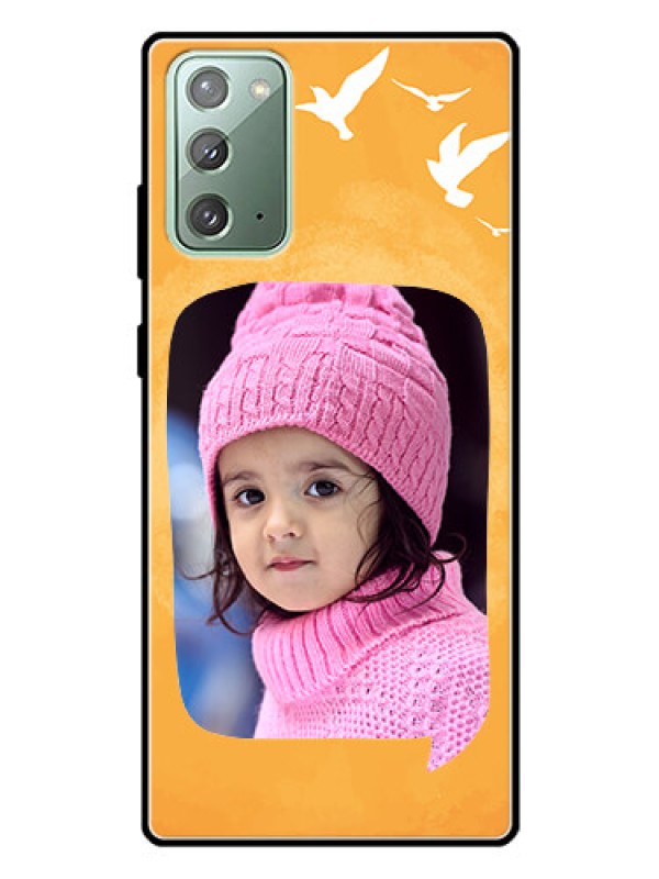 Custom Galaxy Note 20 Personalized Glass Phone Case  - Water Color Design with Bird Icons