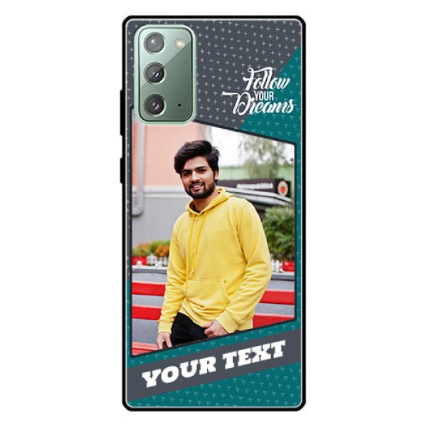 Galaxy Note 20 Personalized Glass Phone Case - Background Pattern Design with Quote Galaxy Note 20 Personalized Glass Phone Case - Background Pattern Design with Quote