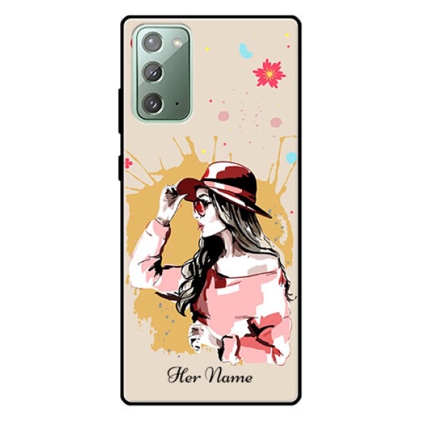 Galaxy Note 20 Photo Printing on Glass Case - Women with pink hat Design Galaxy Note 20 Photo Printing on Glass Case - Women with pink hat Design