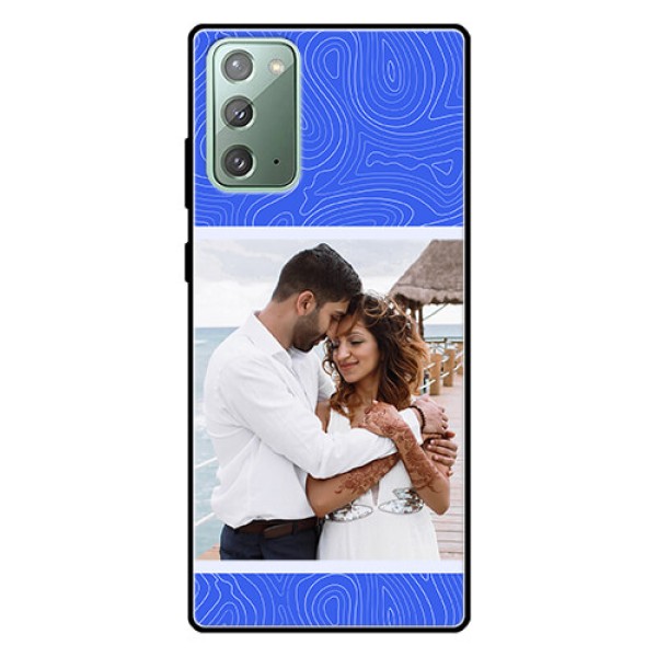 Galaxy Note 20 Custom Glass Mobile Case - Curved line art with blue and white Design Galaxy Note 20 Custom Glass Mobile Case - Curved line art with blue and white Design