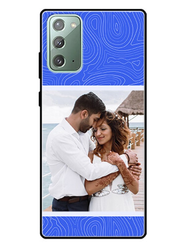 Custom Galaxy Note 20 Custom Glass Mobile Case - Curved line art with blue and white Design