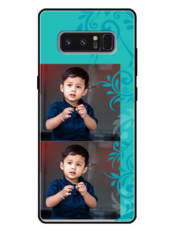 Custom Galaxy Note 8 Personalized Glass Phone Case  - with Photo and Green Floral Design 