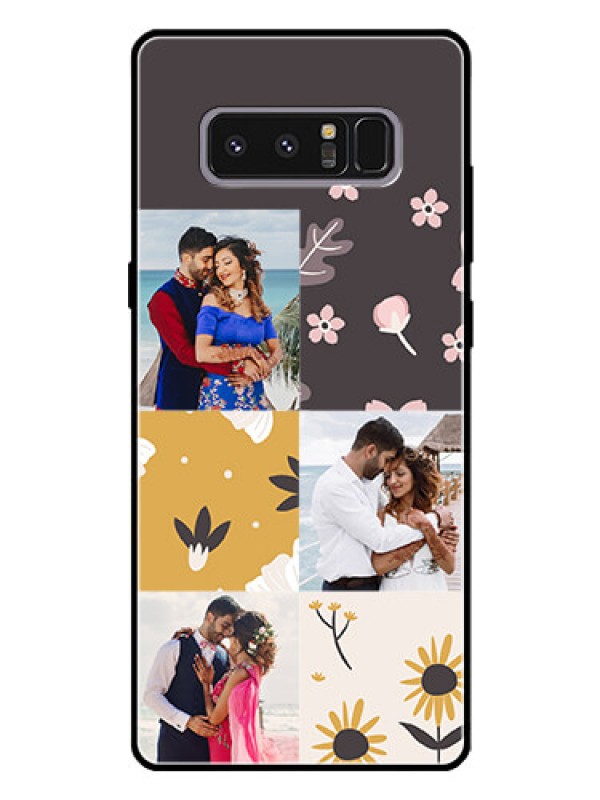 Custom Galaxy Note 8 Photo Printing on Glass Case  - 3 Images with Floral Design