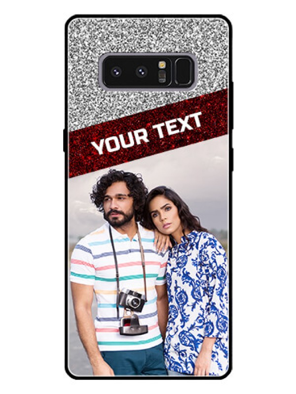 Custom Galaxy Note 8 Personalized Glass Phone Case  - Image Holder with Glitter Strip Design