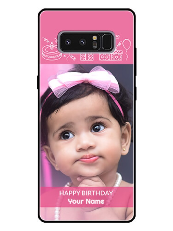 Custom Galaxy Note 8 Photo Printing on Glass Case  - with Birthday Line Art Design
