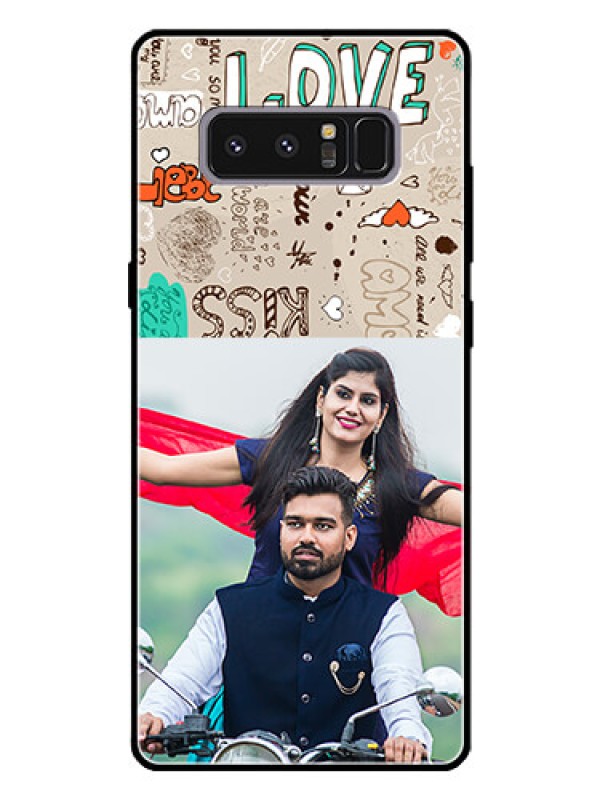 Custom Galaxy Note 8 Custom Glass Phone Case  - Love Doodle Pattern 