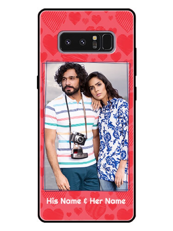 Custom Galaxy Note 8 Photo Printing on Glass Case  - with Red Heart Symbols Design